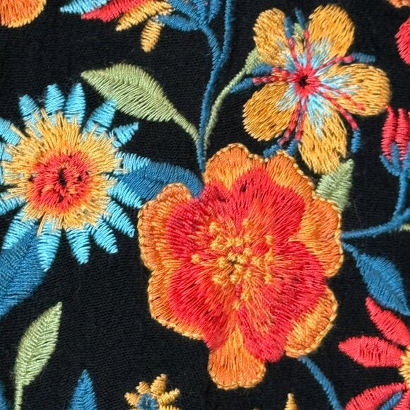 Savannah Jane Embroidered Black Boho Top Blouse Peasant Floral Lace Large - Picture 7 of 11